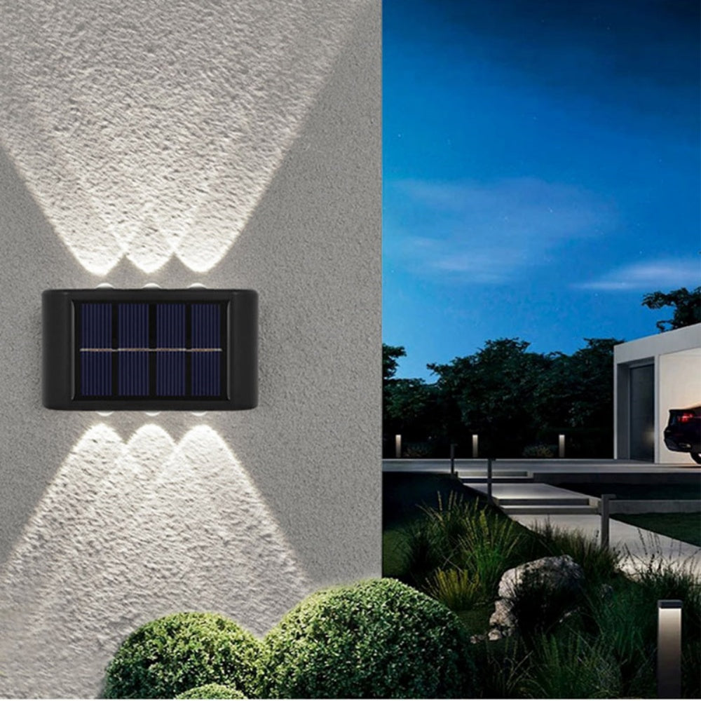 INTELIVE 4pcs Outdoor Solar Wall Light, Wireless Solar LED Wall Light Up and Down Garden Lamp for Garden Patio Hallway Stairs