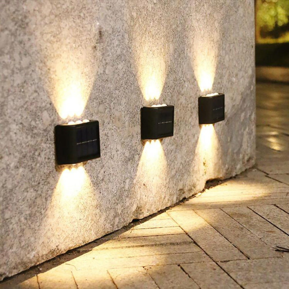 INTELIVE 4pcs Outdoor Solar Wall Light, Wireless Solar LED Wall Light Up and Down Garden Lamp for Garden Patio Hallway Stairs