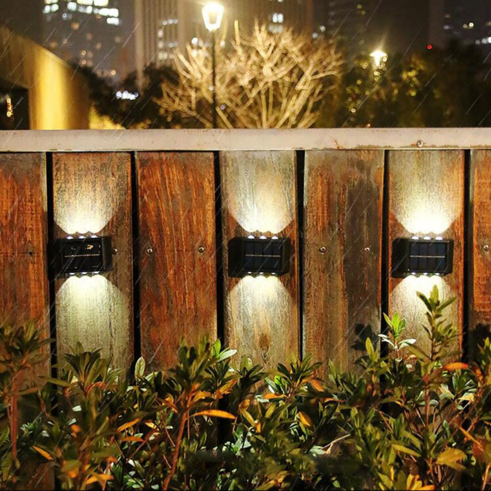 INTELIVE 4pcs Outdoor Solar Wall Light, Wireless Solar LED Wall Light Up and Down Garden Lamp for Garden Patio Hallway Stairs