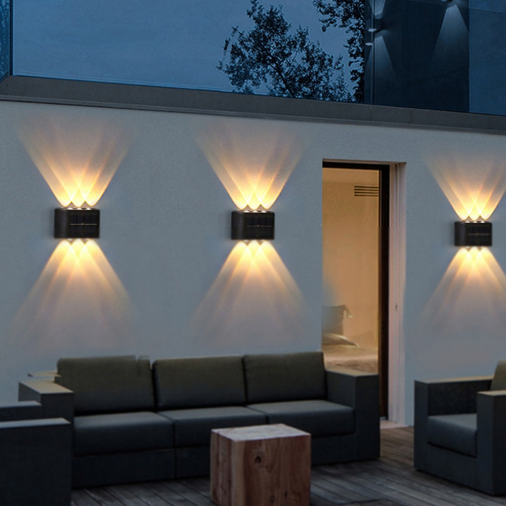 INTELIVE 4pcs Outdoor Solar Wall Light, Wireless Solar LED Wall Light Up and Down Garden Lamp for Garden Patio Hallway Stairs