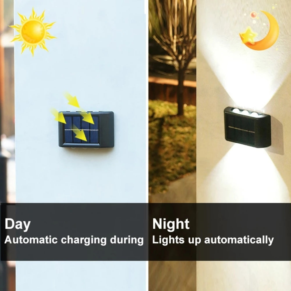 INTELIVE 4pcs Outdoor Solar Wall Light, Wireless Solar LED Wall Light Up and Down Garden Lamp for Garden Patio Hallway Stairs