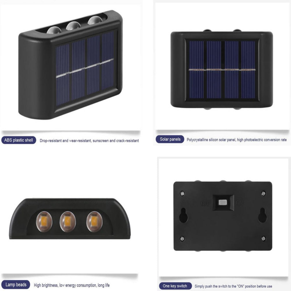 INTELIVE 4pcs Outdoor Solar Wall Light, Wireless Solar LED Wall Light Up and Down Garden Lamp for Garden Patio Hallway Stairs