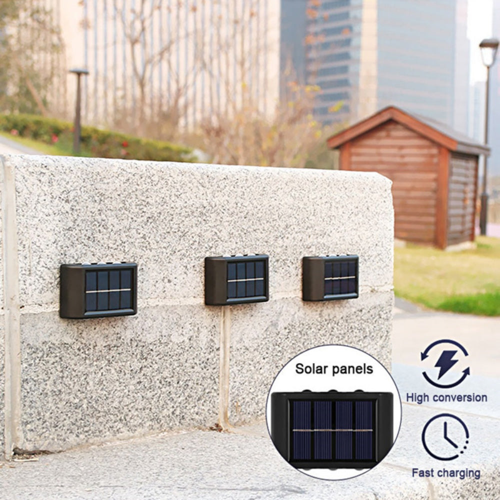 INTELIVE 4pcs Outdoor Solar Wall Light, Wireless Solar LED Wall Light Up and Down Garden Lamp for Garden Patio Hallway Stairs