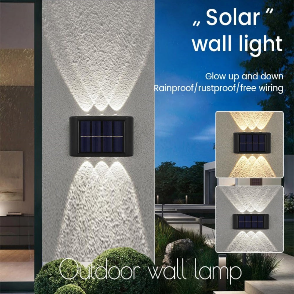 INTELIVE 4pcs Outdoor Solar Wall Light, Wireless Solar LED Wall Light Up and Down Garden Lamp for Garden Patio Hallway Stairs
