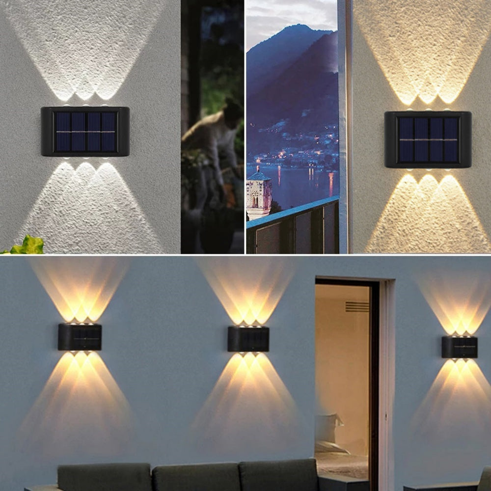 INTELIVE 4pcs Outdoor Solar Wall Light, Wireless Solar LED Wall Light Up and Down Garden Lamp for Garden Patio Hallway Stairs