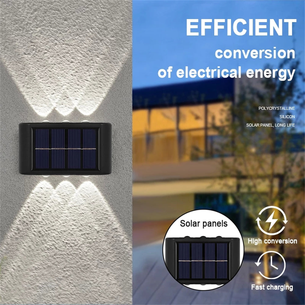 INTELIVE 4pcs Outdoor Solar Wall Light, Wireless Solar LED Wall Light Up and Down Garden Lamp for Garden Patio Hallway Stairs