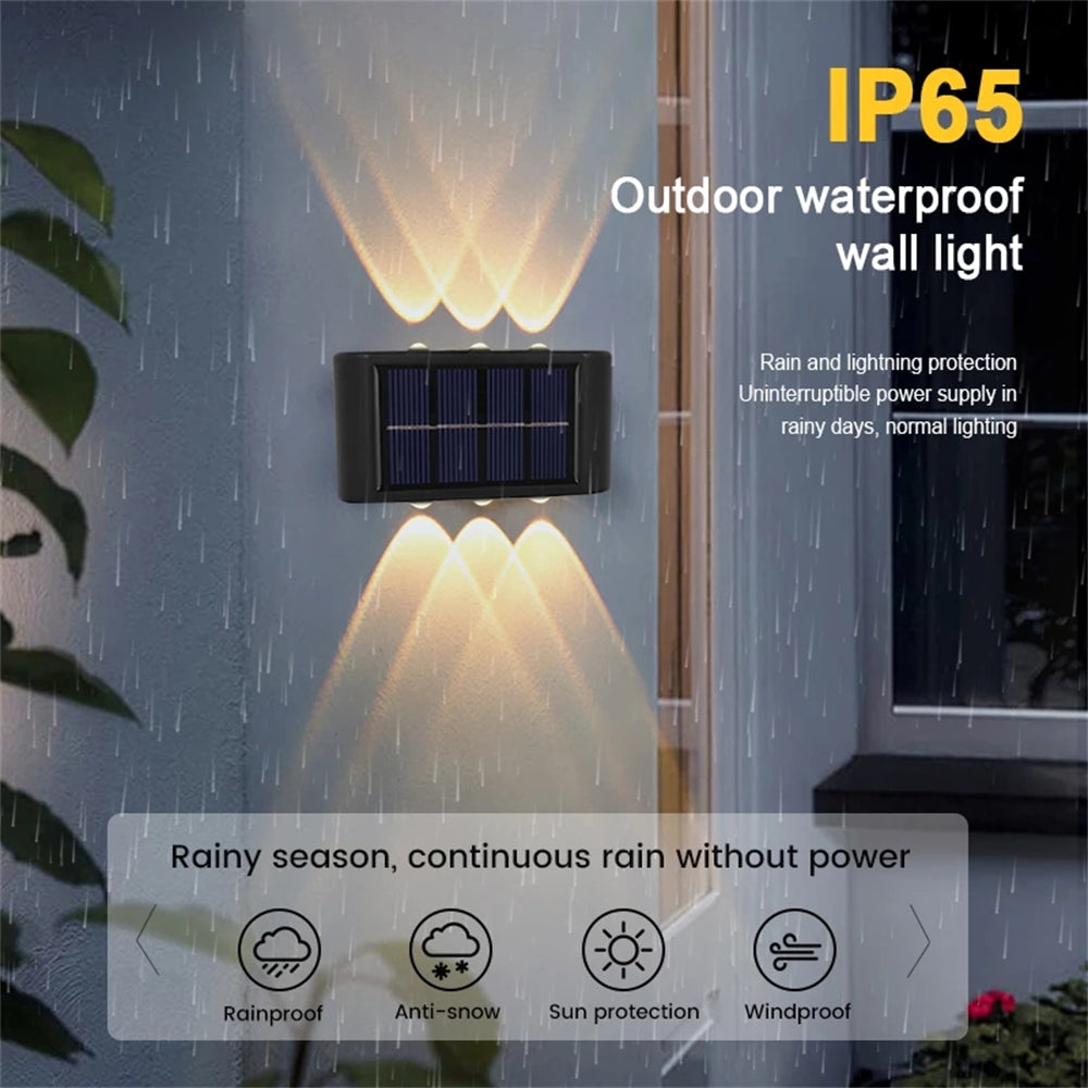 INTELIVE 4pcs Outdoor Solar Wall Light, Wireless Solar LED Wall Light Up and Down Garden Lamp for Garden Patio Hallway Stairs