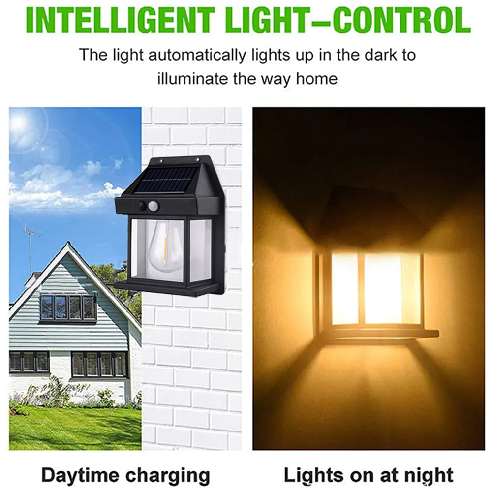 INTELIVE 2pcs Outdoor Solar Tungsten Wall Light Solar Warm Light 1800mAh Wireless Tungsten Filament Wall Lamp