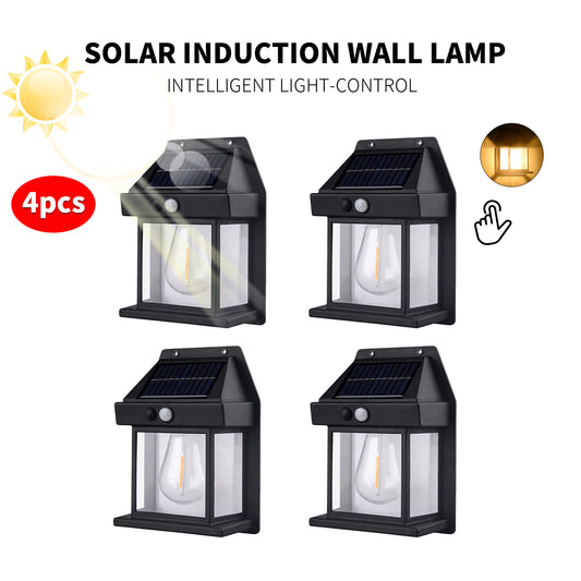 INTELIVE 2pcs Outdoor Solar Tungsten Wall Light Solar Warm Light 1800mAh Wireless Tungsten Filament Wall Lamp