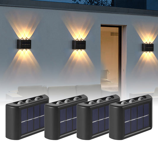 INTELIVE 4pcs Outdoor Solar Wall Light, Wireless Solar LED Wall Light Up and Down Garden Lamp for Garden Patio Hallway Stairs