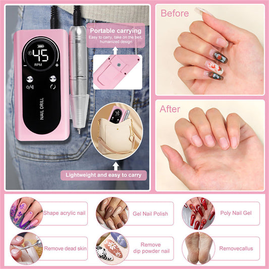 INTELIVE 45000PRM Portable Electric Nail Drill Kit, Electric Nail Drill Machine with Bits and Sanding Bands for Beginners, Digital Display Rechargeable High Speed Nail Dril Set