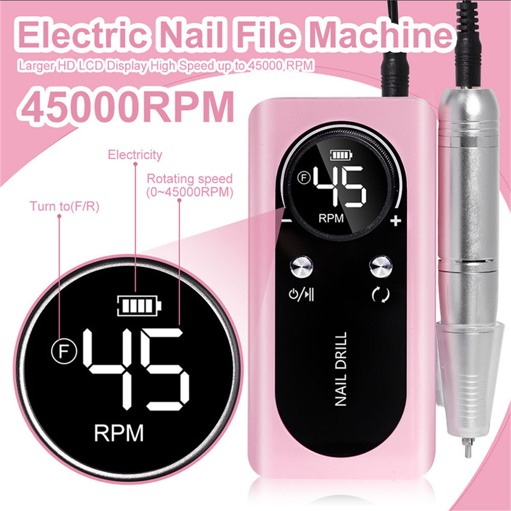 INTELIVE 45000PRM Portable Electric Nail Drill Kit, Electric Nail Drill Machine with Bits and Sanding Bands for Beginners, Digital Display Rechargeable High Speed Nail Dril Set