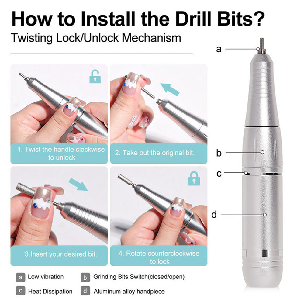 INTELIVE 45000PRM Portable Electric Nail Drill Kit, Electric Nail Drill Machine with Bits and Sanding Bands for Beginners, Digital Display Rechargeable High Speed Nail Dril Set