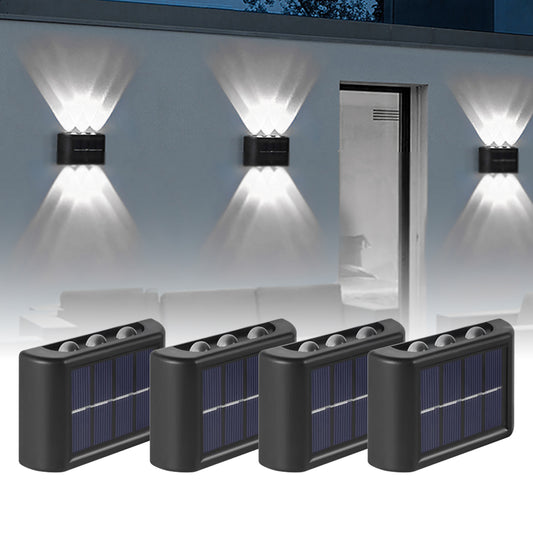 INTELIVE 4pcs Outdoor Solar Wall Light, Wireless Solar LED Wall Light Up and Down Garden Lamp for Garden Patio Hallway Stairs