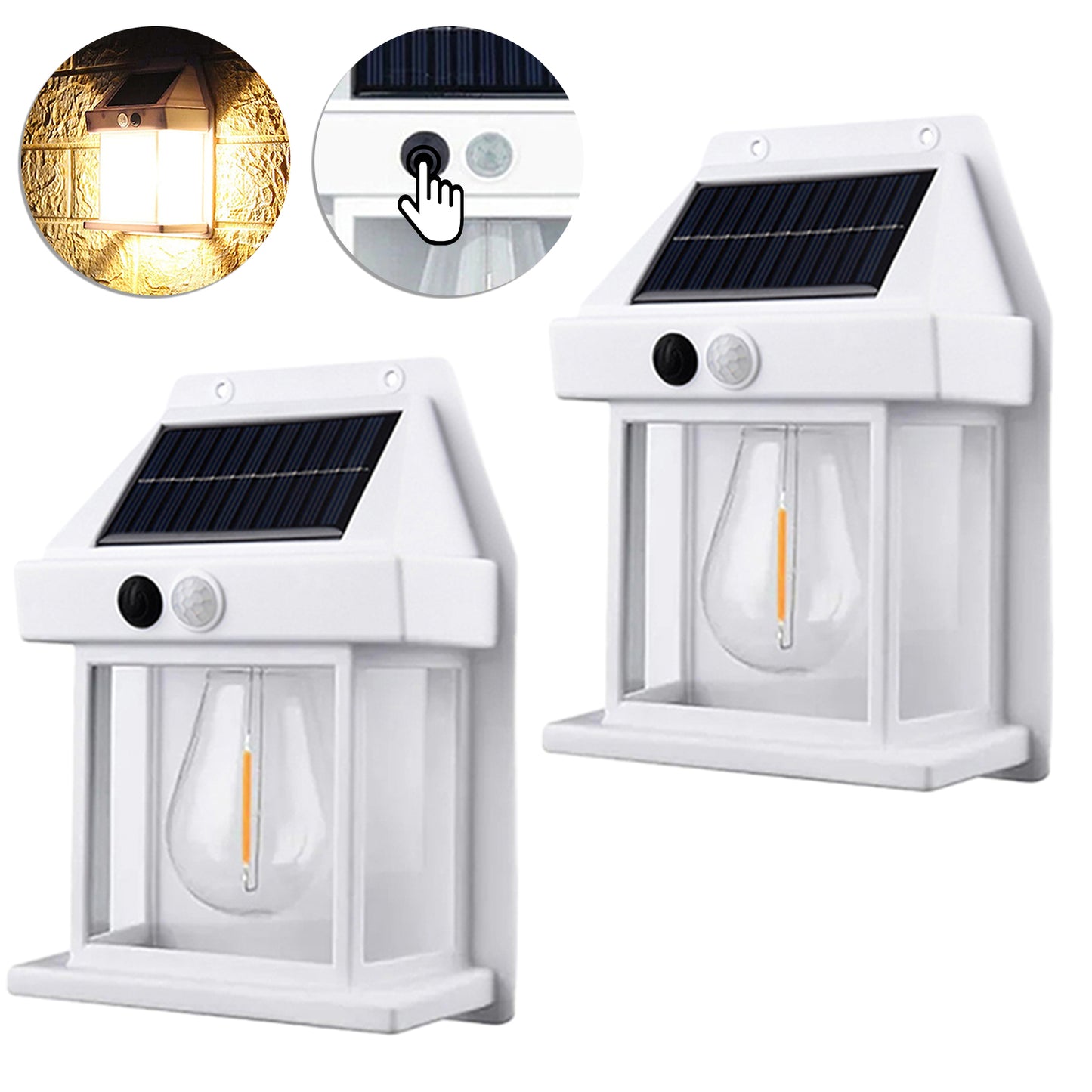 INTELIVE 2pcs Outdoor Solar Tungsten Wall Light Solar Warm Light 1800mAh Wireless Tungsten Filament Wall Lamp