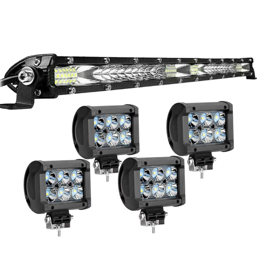 INTELIVE 20inch 120W Led off Road Work Light Bar LED Light Bar + 4x 4inch Spot Pods Driving Fog Lights Boat UTE Truck ATV 4WD for Jeep Truck SUV Car